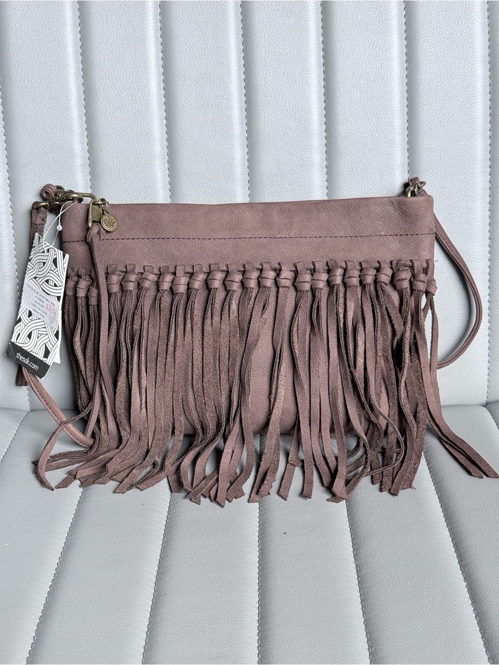 The Sak Leather Crossbody Bag with Fringe in Chocolate Brown